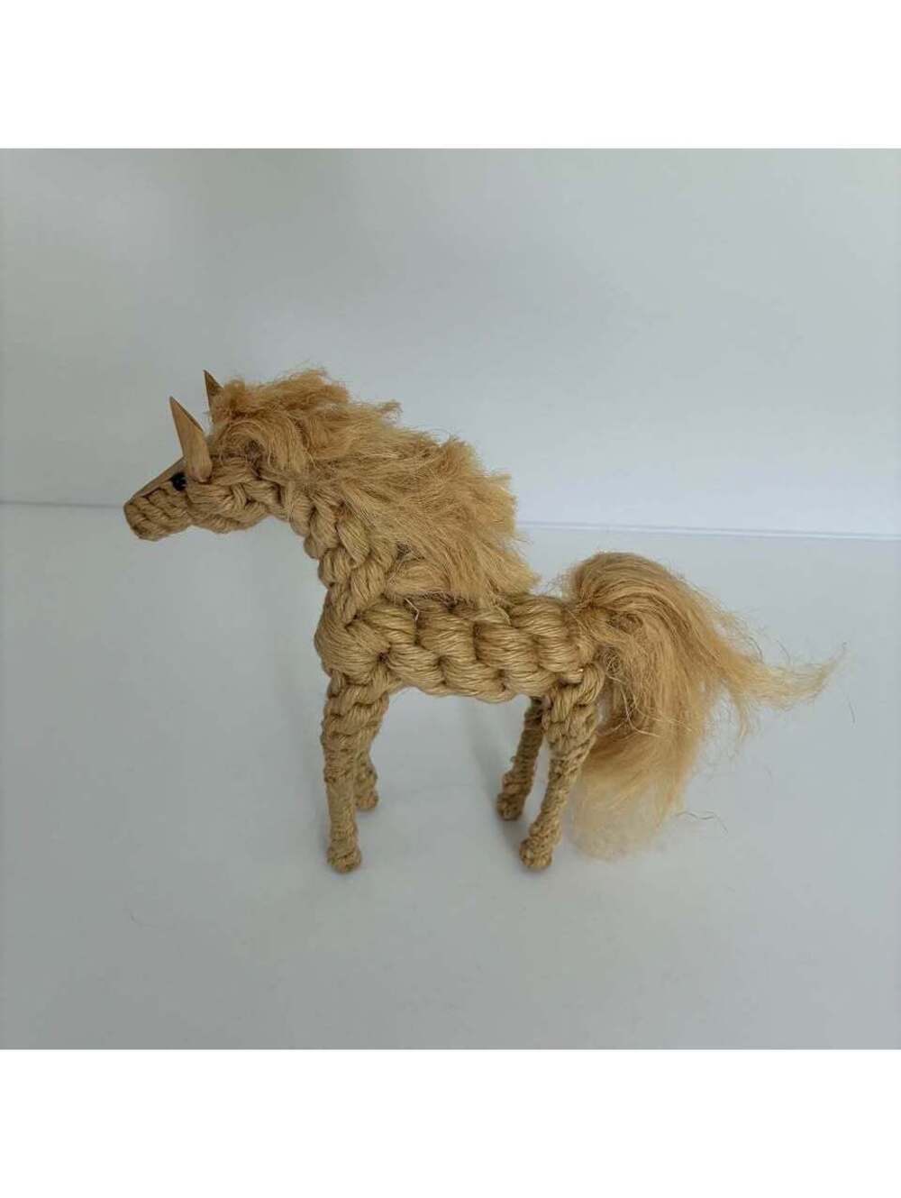 Vintage Jute Rope Horse Figurine Danish Modern Boho Folk Art Sisal Decor 8 Inch